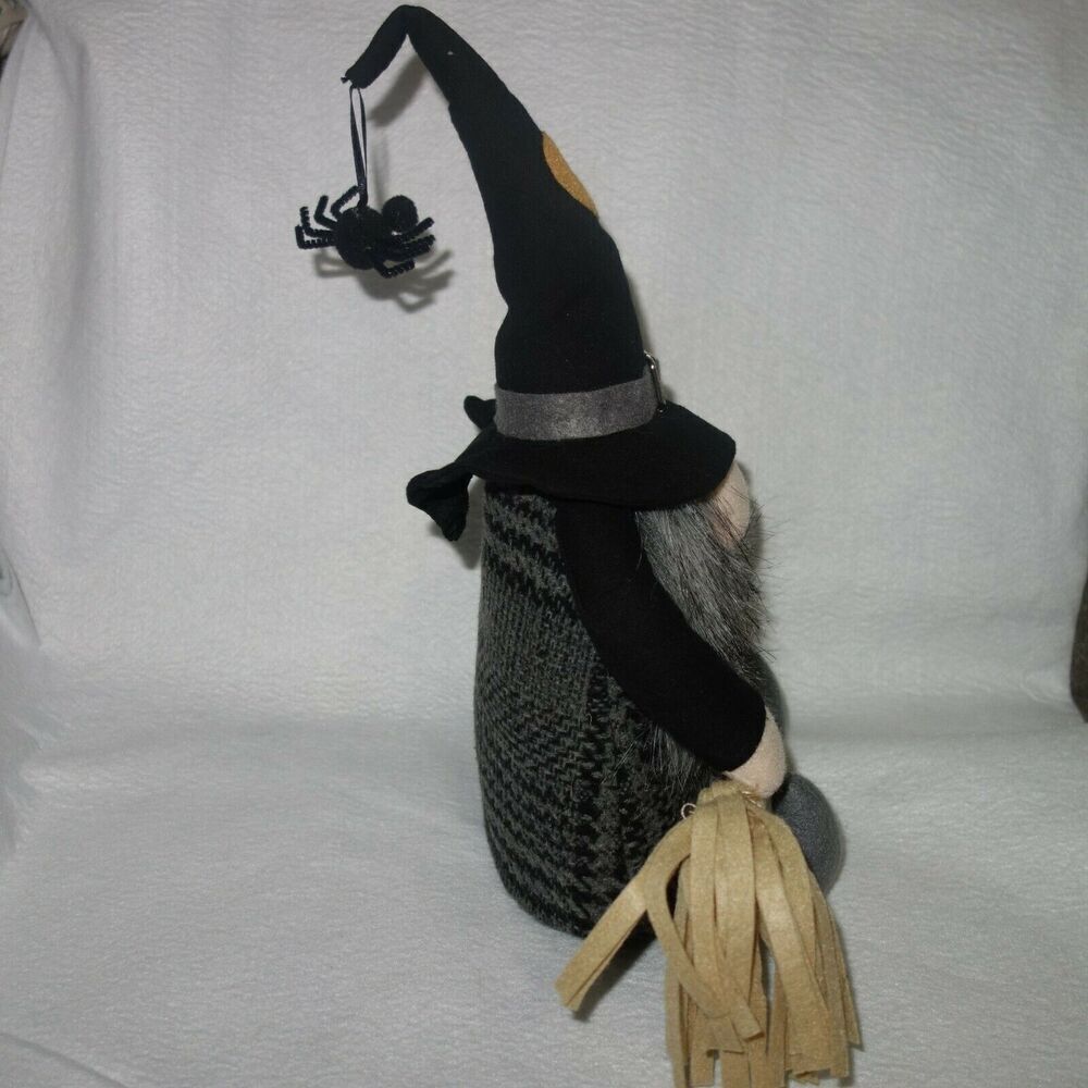 NEW Witch Gnome with Broom And Spider Weighted Shelf Sitting Halloween - Picture 6 of 9